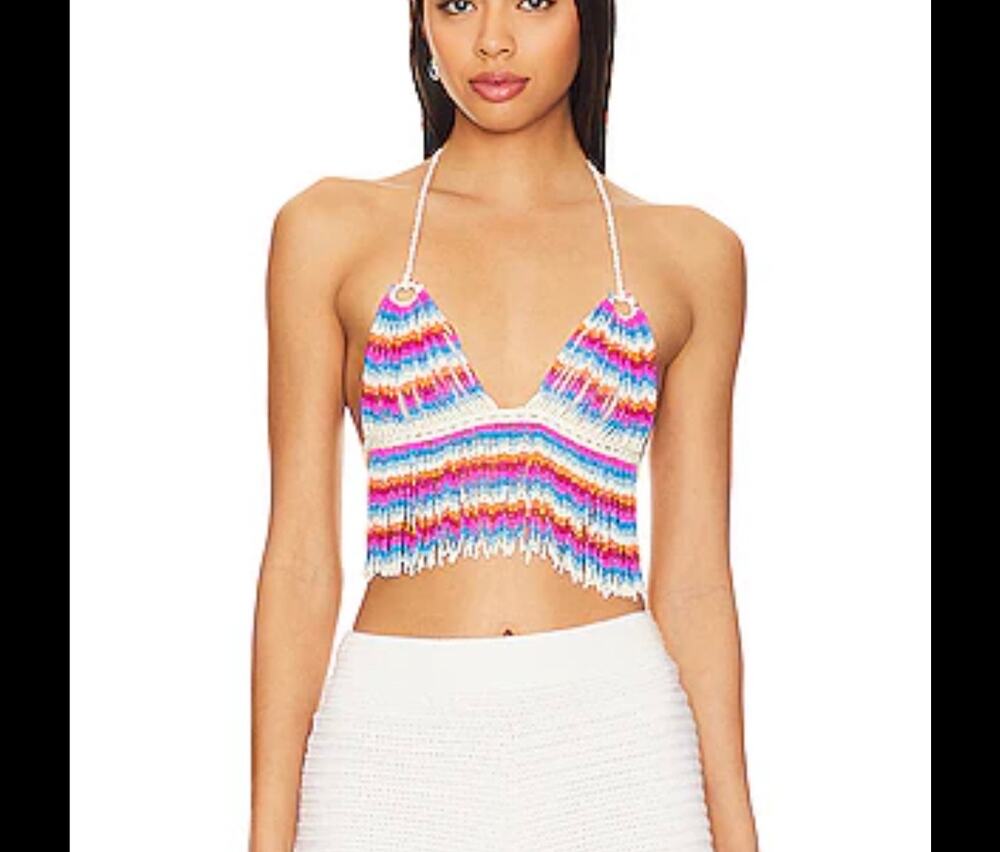 NWT $252 My beachy side revolve beaded halter top size small